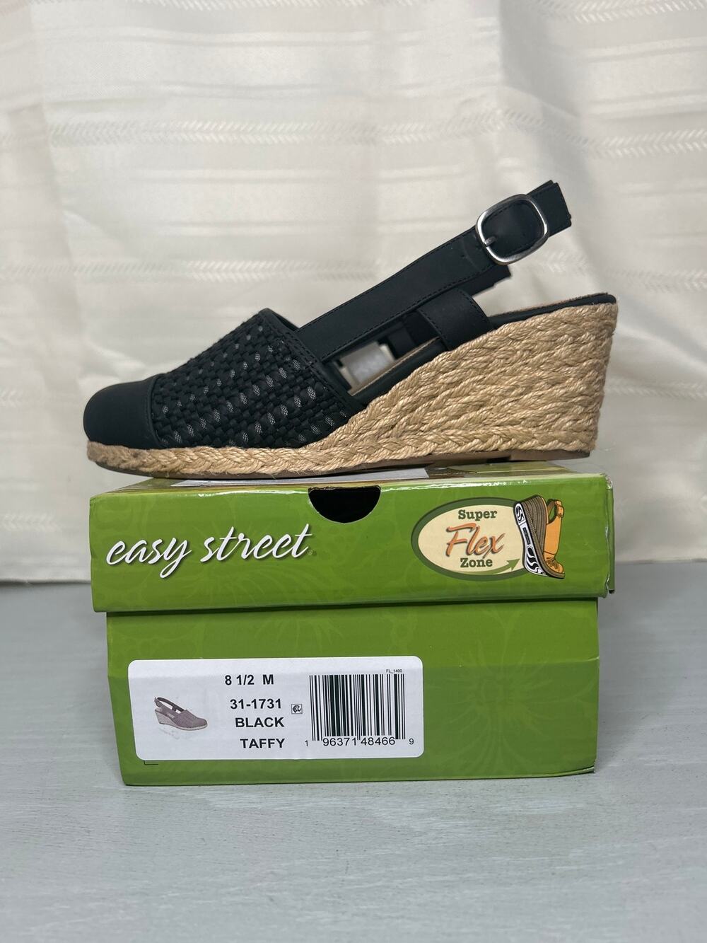 Easy Street Taffy Slingback Espadrille Wedge Sandals Black Size 8.5M